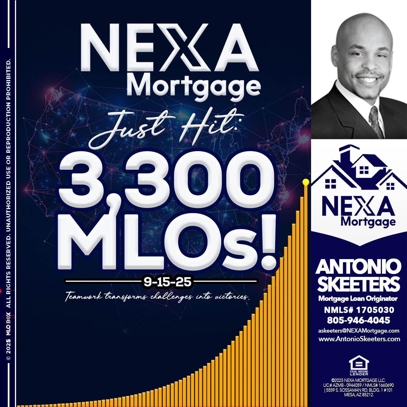 NEXA JUST HIT 3300 MLOS - Antonio Skeeters -Loan Officer